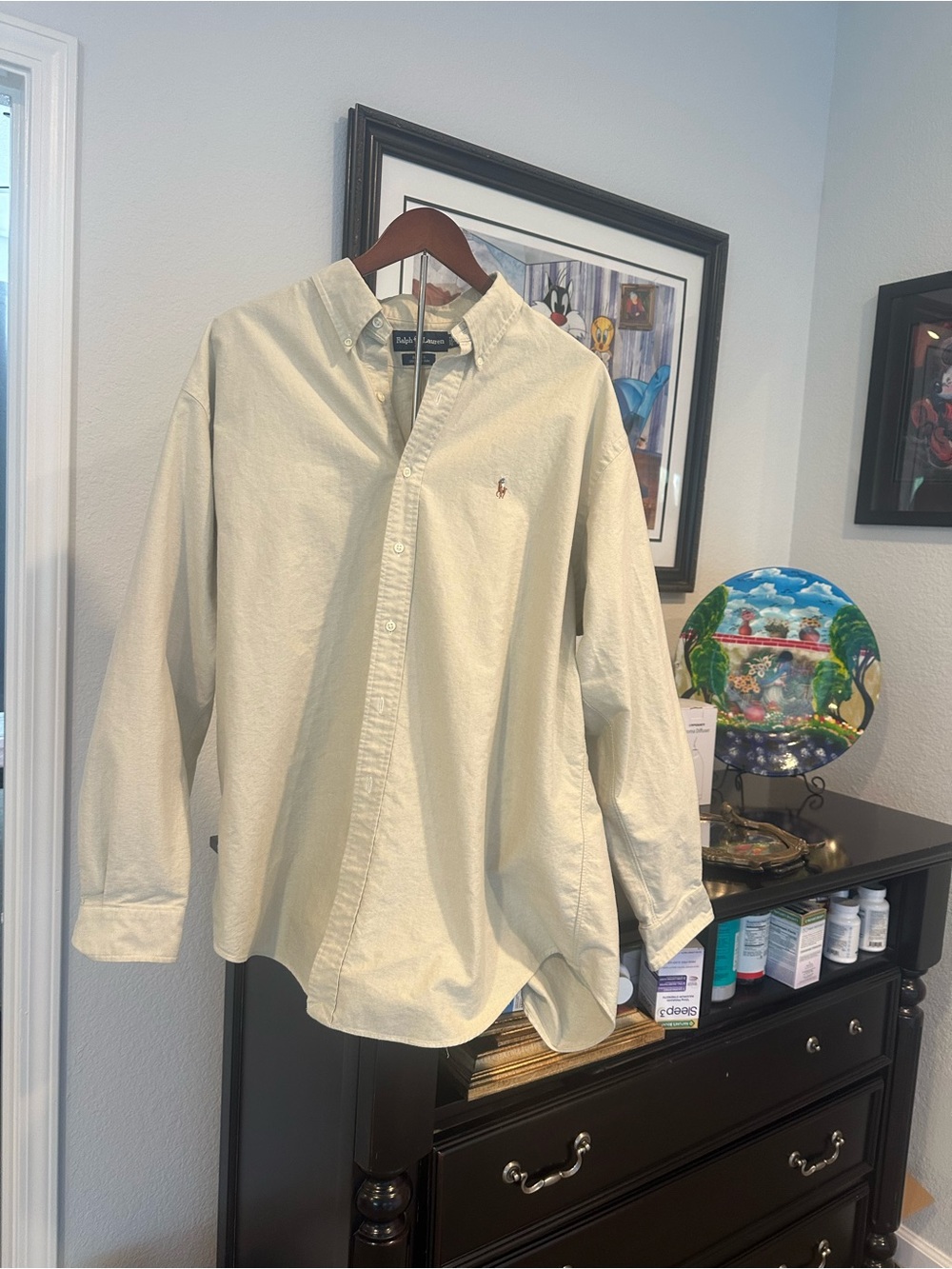 Polo by Ralph Lauren Men's Classic Button-Down Shirt Jacket in Light Olive. SzXl